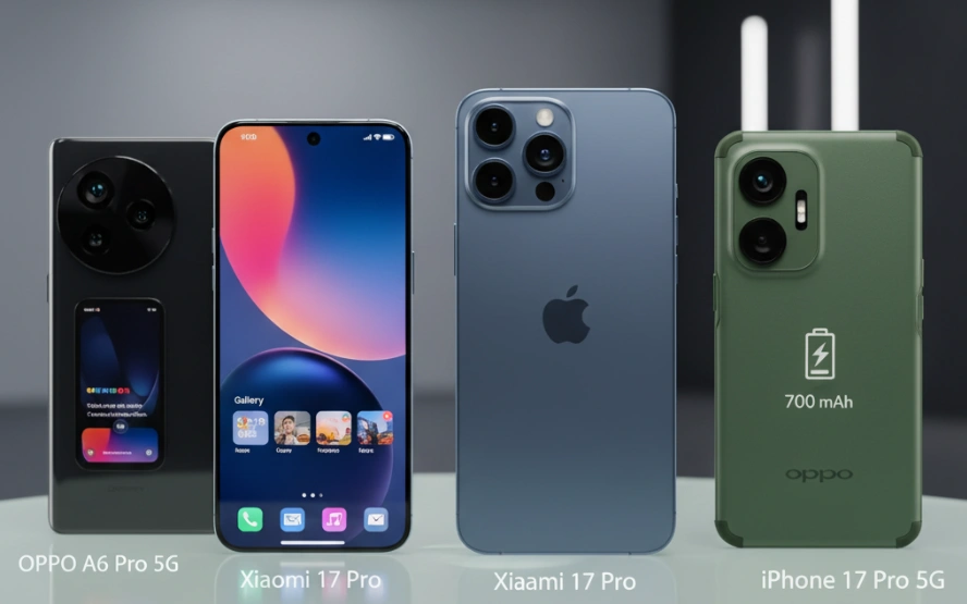 OPPO A6 Pro 5G vs Xiaomi 17 Pro vs iPhone 17 Pro