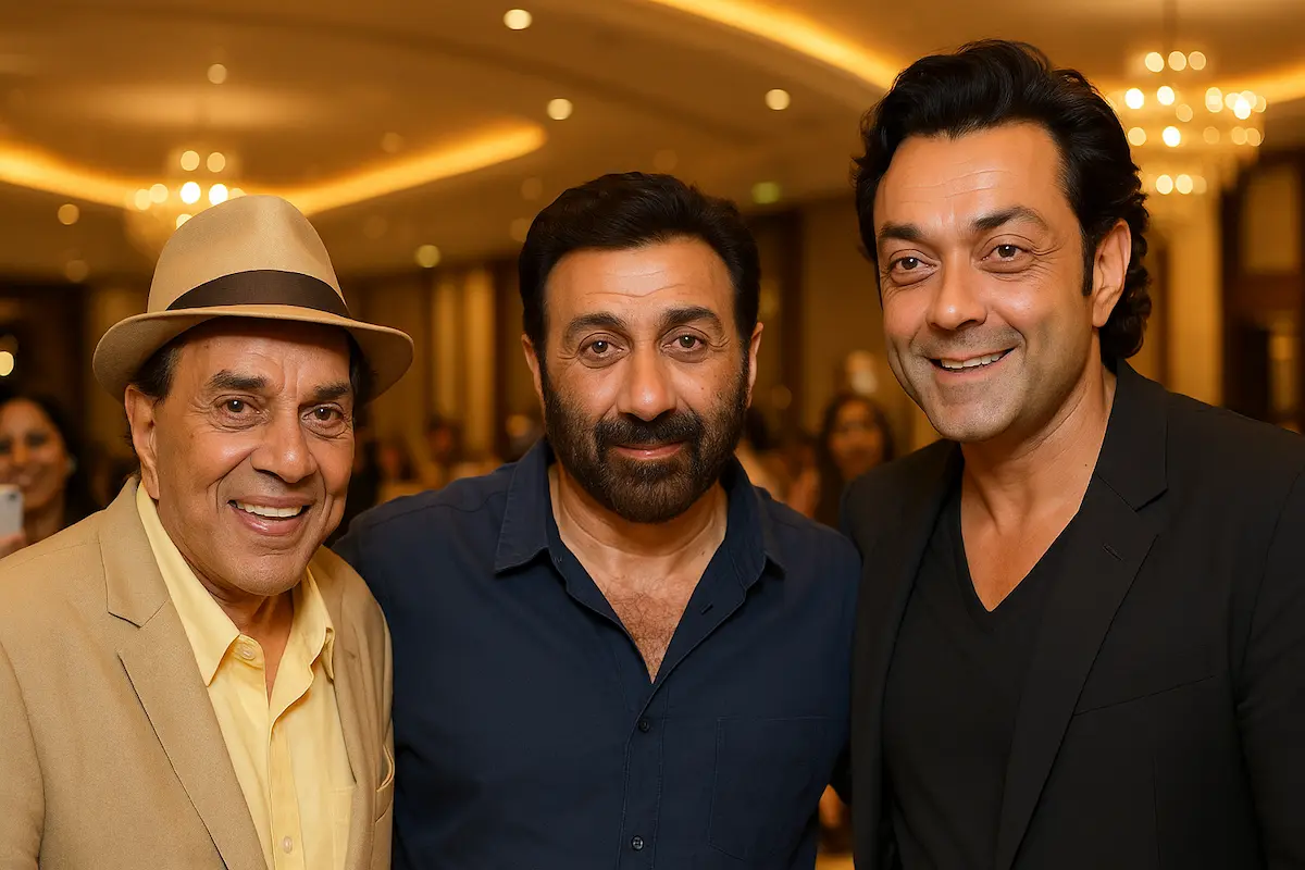 Dharmendra with Sunny Deol in Dubai | Gulf repost