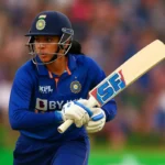 Smriti Mandhana playing a cover drive during an international match, showcasing her elegant left-handed batting technique. | Gulf repost