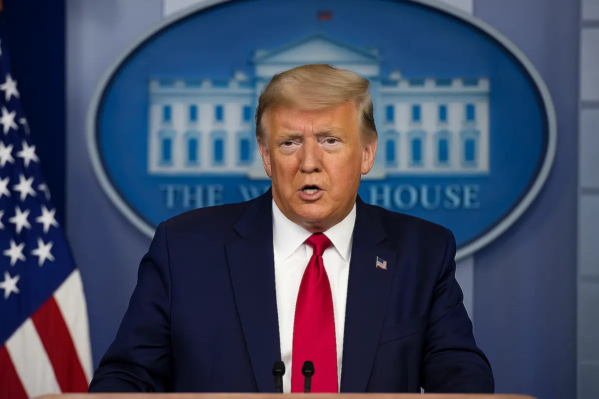 US President Donald Trump speaking during a press briefing at the White House | Gulf Repost